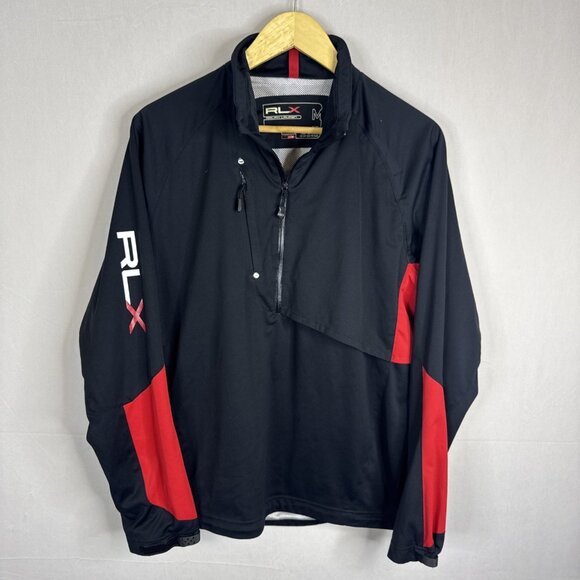 RLX Ralph Lauren Quarter-Zip Wind Pullover Black/Red Men’s Medium - Picture 1 of 6